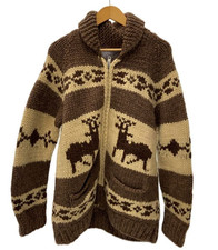 Canadian Sweater Cowichan Wool Full Zip Deer Hand Knit Made in Canada L XL