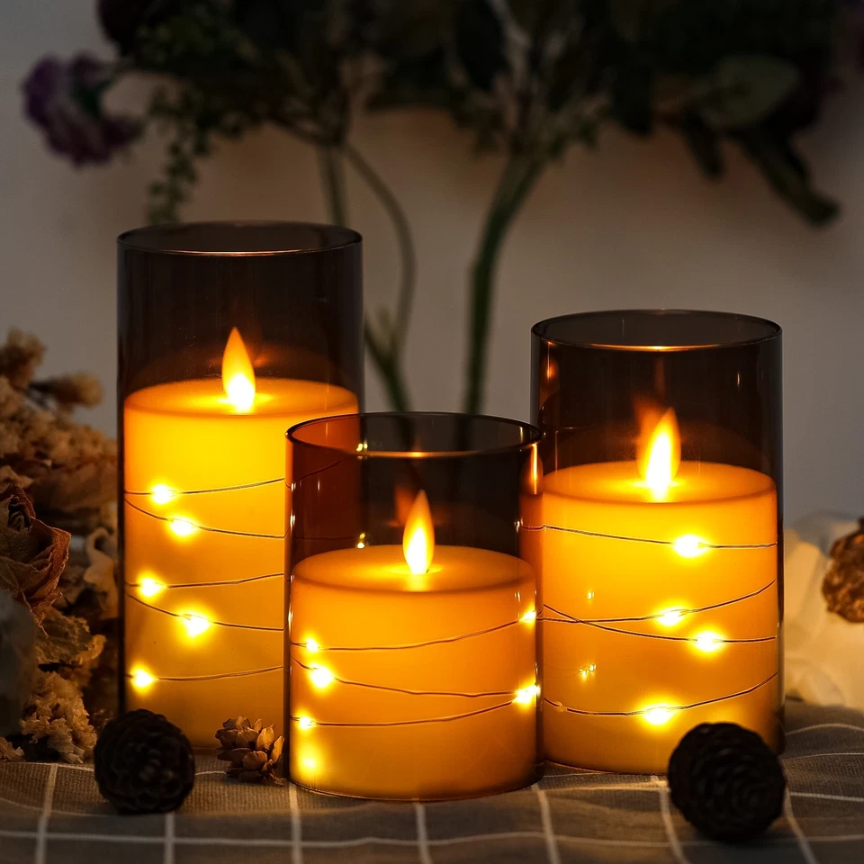 3er LED Kerze Kerzenlicht mit Timer Fernbedienung Batteriebetrieben Keine Flamme - Bild 2 von 4