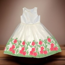 American Princess Girls Fit  Flare Dress White Floral Pearl Knee Size 7