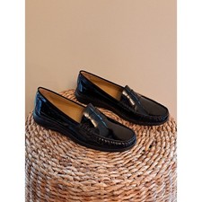 Cole Haan Womens Air Erika Preppy/Office Black Patent Leather Penny Loafers 8.5