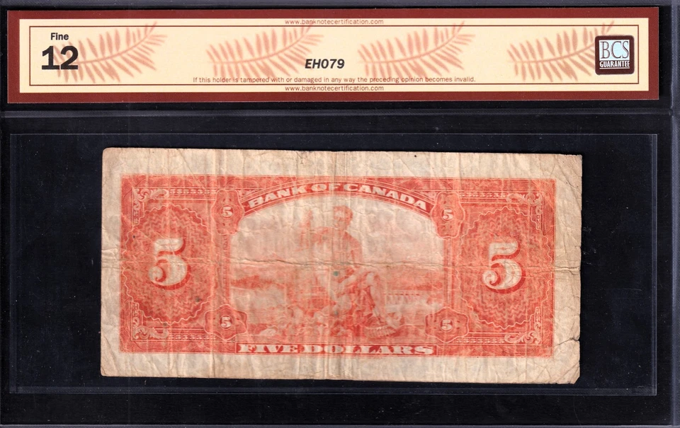 Bank Of Canada 1935 $5 Five Dollar Banknote Osborne-Towers BCS Graded F-12 - Image 2 of 2