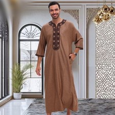Arab Men Muslim Embroidery Long Robes Jubba Kaftan Islamic Vintage Caftan Dubai
