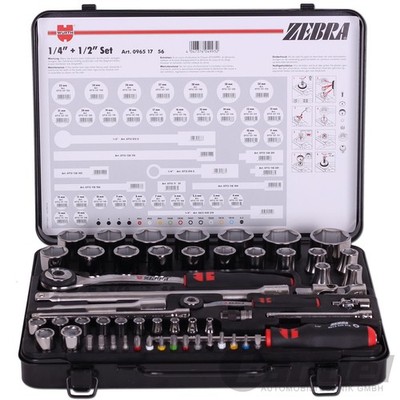 WÜRTH ZEBRA ½'' + ¼'' PROFI STECKSCHLÜSSEL-SET KNARRENKASTEN 56 Teile im Koffer