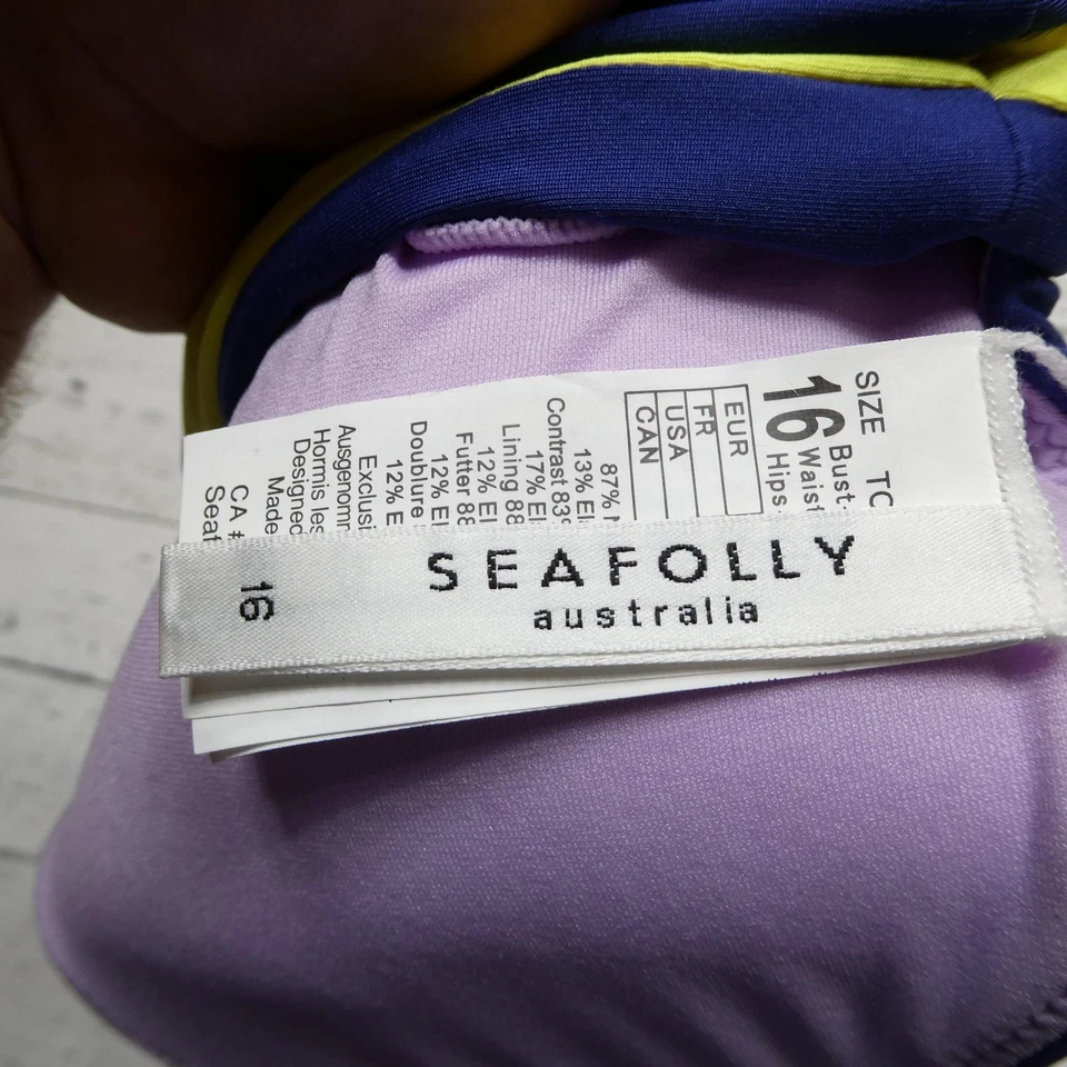 Top de bikini Seafolly para mujer 16 EE. UU. 12 púrpura azul amarillo halter traje de baño Australia Foto 2 de 4