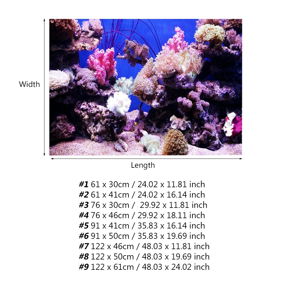 3D Effect Adhesive Coral Seaworld Poster For Aquarium Fish Tank Decoration 61 X