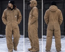 Vintage 1989 Carhartt 100 Years Coveralls Hooded USA Made Insulated 46S Tan