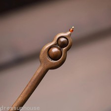 18cm Retro Chinese Style Hairpin Sandalwood Cinnabar Calabash Decoration