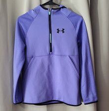 Under Armour Girls Hooded 1/4 Zip Pullover Hoodie Purple/Black 7-8Y