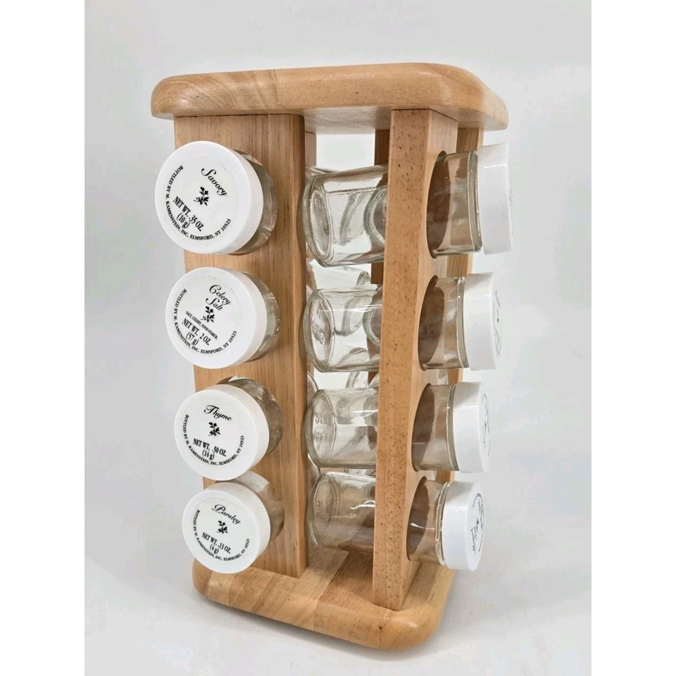 Estante giratorio vintage retro de bambú Kamenstein años 80 con 16 frascos con tapa Foto 2 de 4