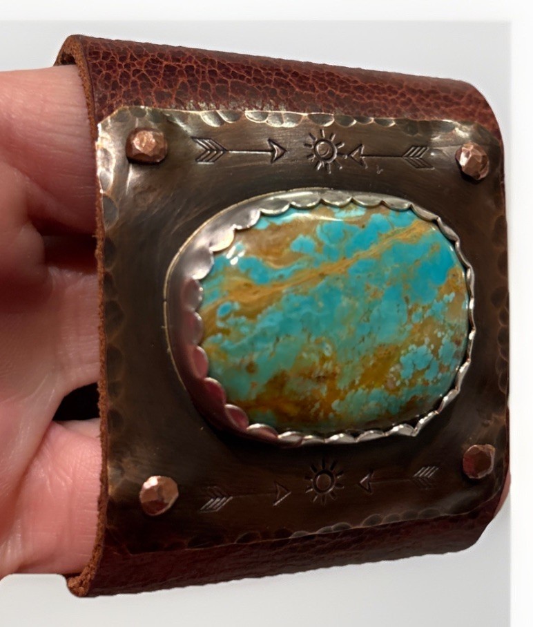 Custom Made Snap Braclet Leather Copper Silver Tu… - image 6