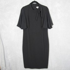 Calvin Klein Black Sheath Dress Sheer Butterfly Sleeve Bow Neck Size 12 Career