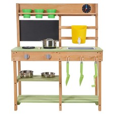 Outdoor Wooden Mud Kitchen for Kids with Stove, Sink, and Cookware Set