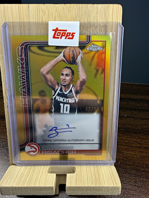 Topps 2025-26 Chrome Updates Zaccharie Risacher Hawks TCA-ZR TRUE GOLD Auto /50