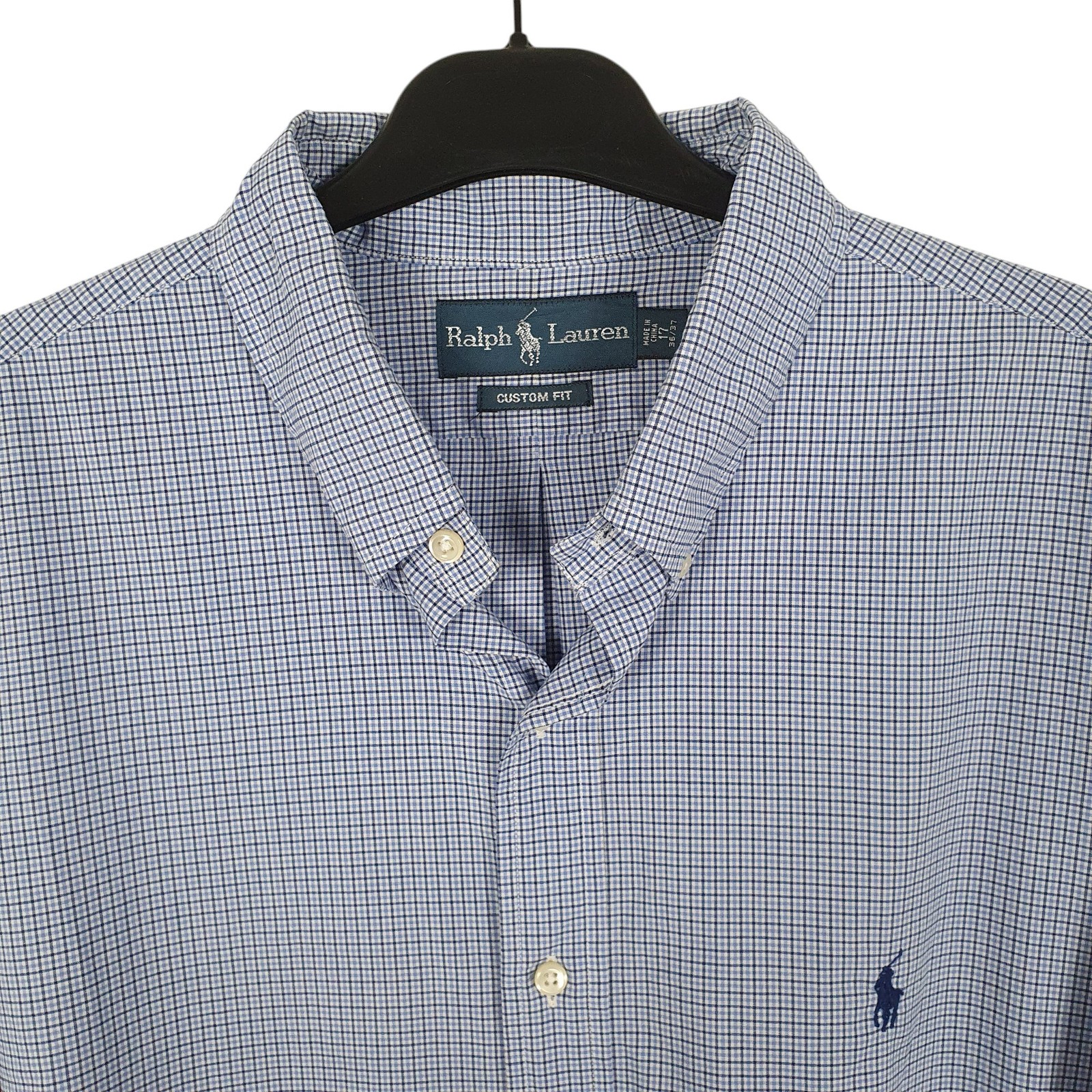RALPH LAUREN Blue Check Shirt Custom Fit Long Sleeve Casual Cotton Mens XL image 2