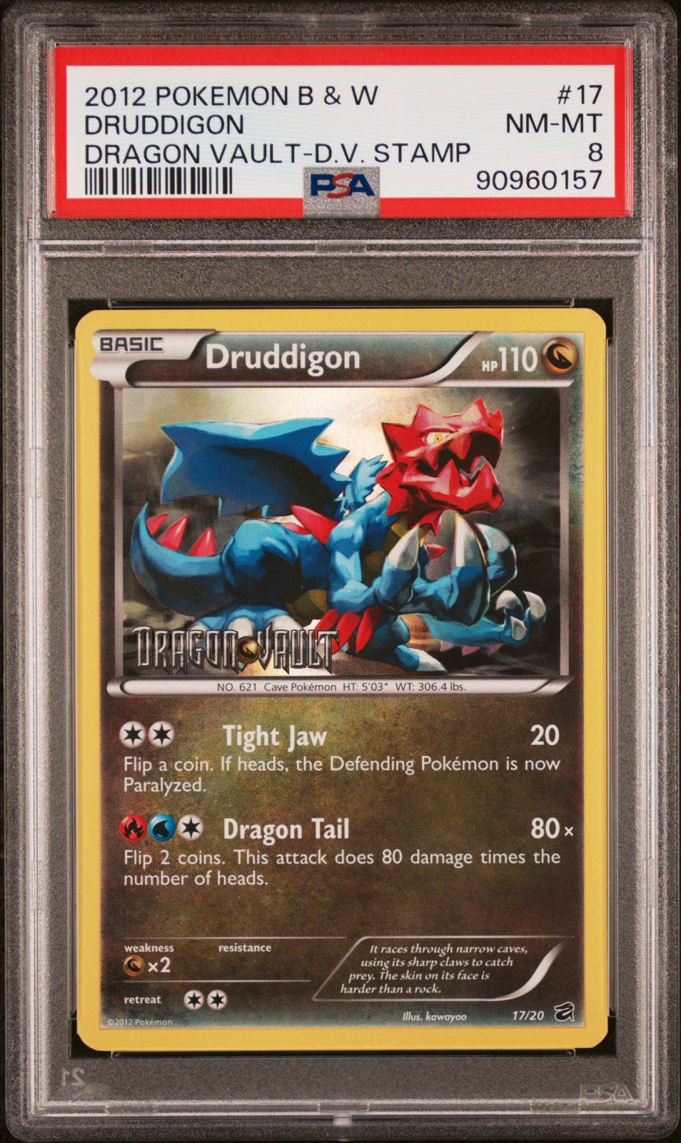 PSA 8 Druddigon Reverse Holo 17/20 Dragon Vault 2012 Pokemon Card