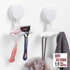 Razor Holder for Shower 2 Pack, Powerful Suction Cup Shower Hooks White, Round