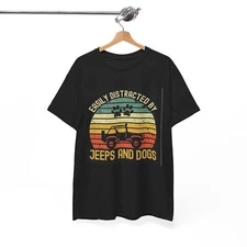 Jeeps And Dogs Tshirt Offroading Retro Vibes Unisex Heavy Cotton Tee