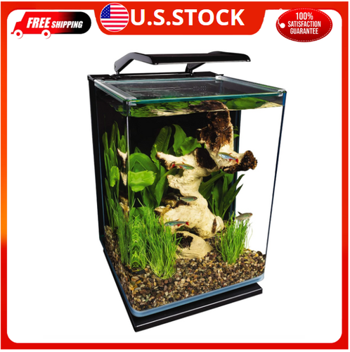 Marineland Portrait Glass LED Aquarium Kit, 5 Gallons, Hidden Filtration,Black