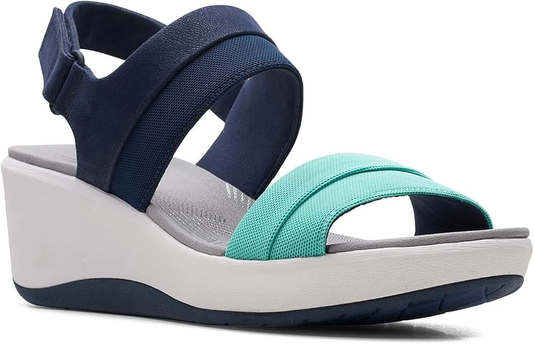 Clarks sandalo donna Step Cali Muir blu navy verde taglia US 12 Cloudsteppers cuscino