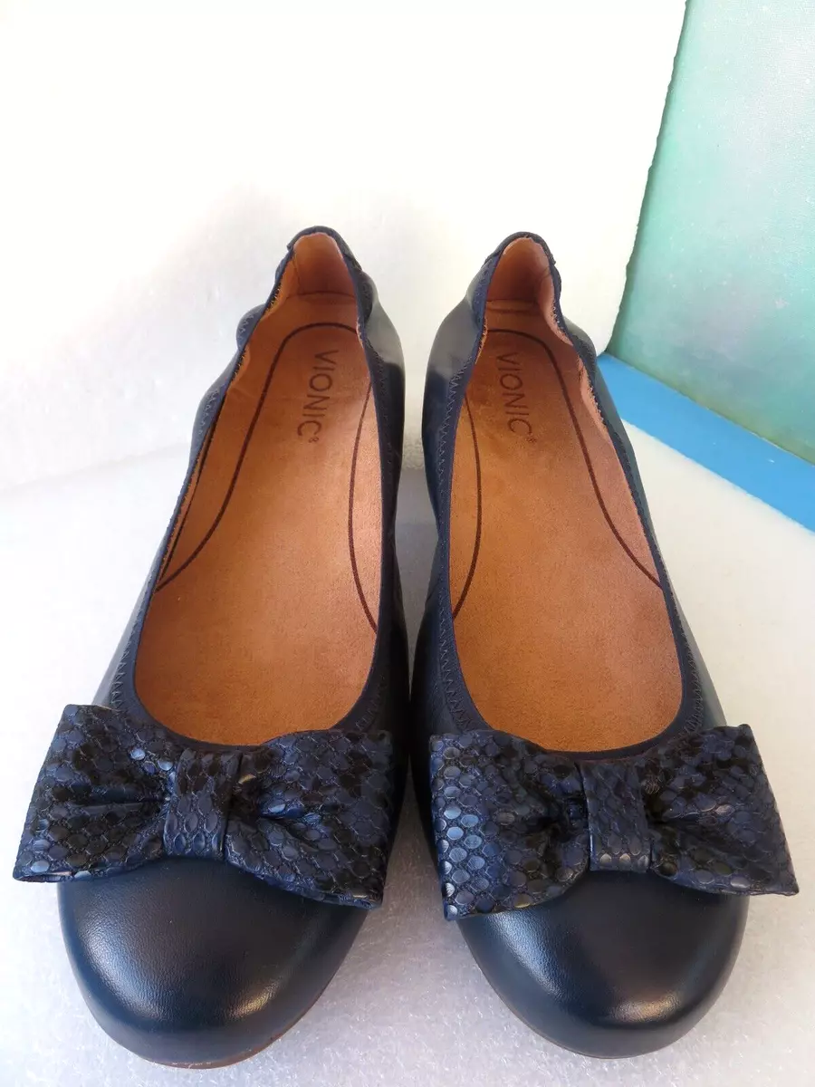 Vionic Zelda Wo s Navy Blue Leather Ballet Flats Slip On Size