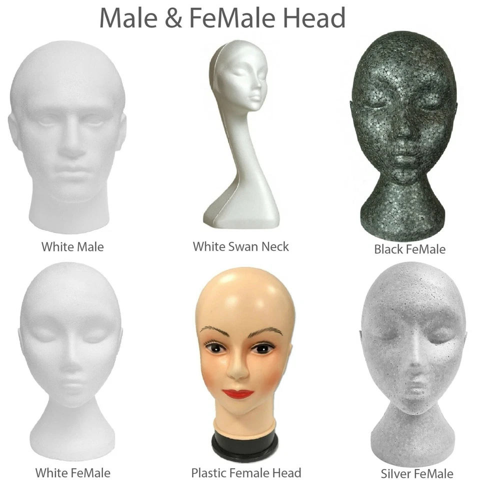 BRAND NEW POLYSTYRENE MANNEQUIN DISPLAY MALE & FEMALE HEAD -
