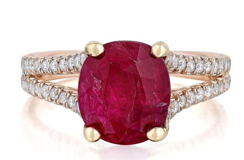 Bague De Fiançailles Or Blanc 14K - Diamants Et Rubis Marquise - 1,08 Cts - Jisha