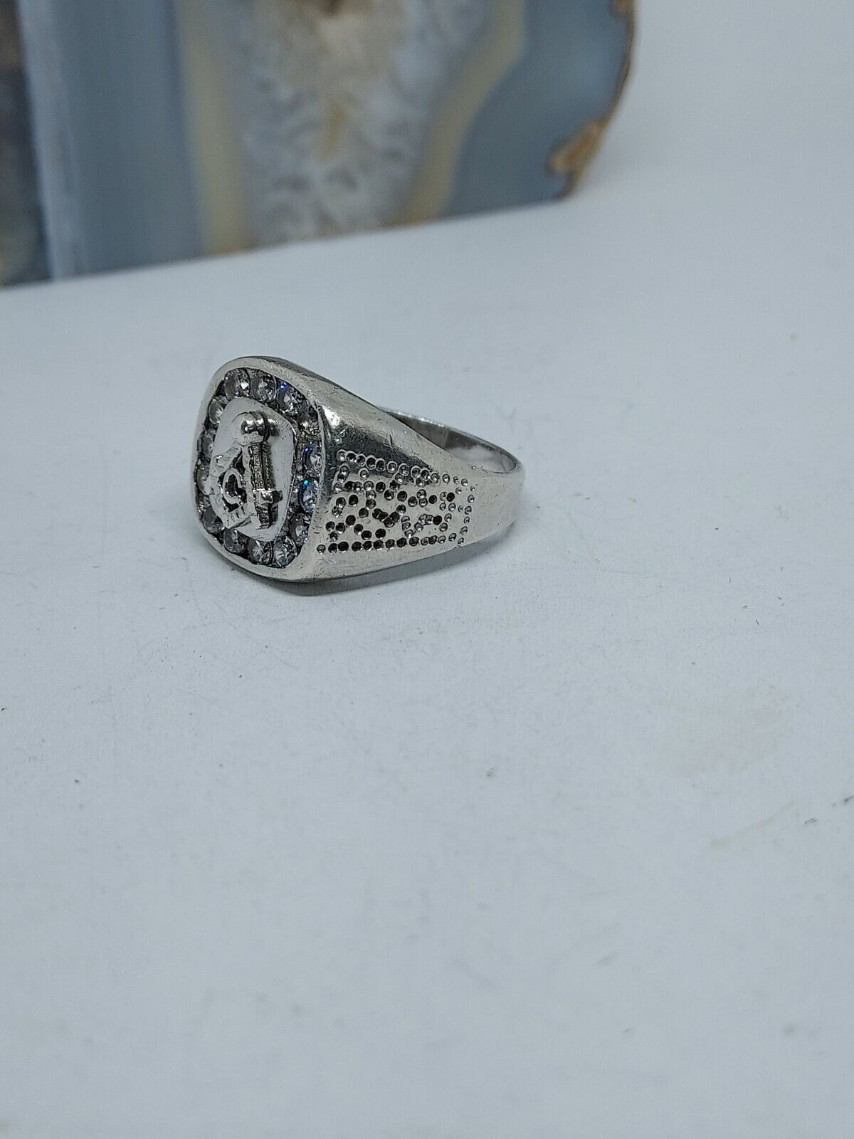 Mason Ring Sterling Silver Iced CZ Masonic Freema… - image 2
