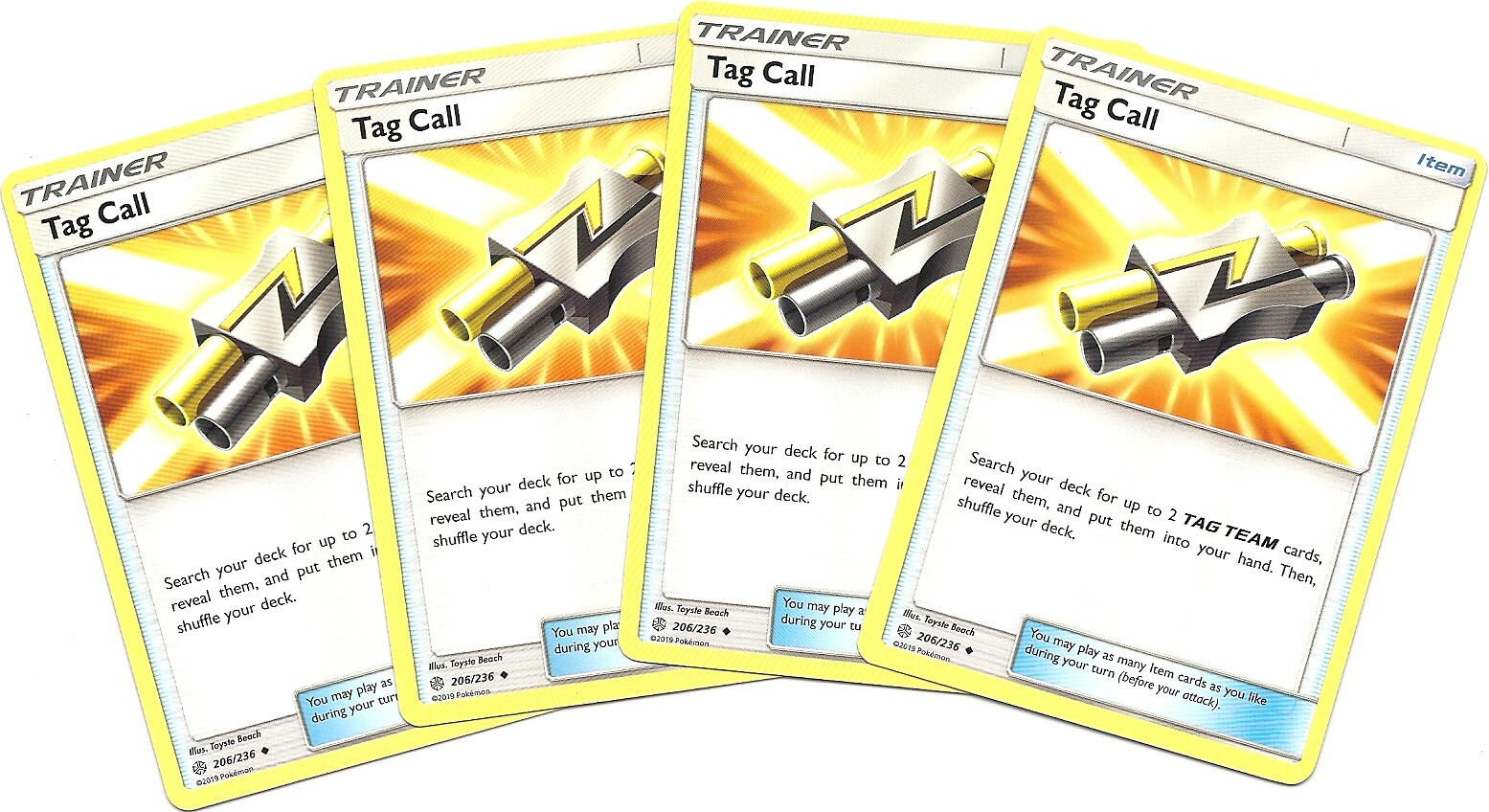 4x TAG CALL 206/236 -COSMIC ECLIPSE Pokemon Card- Uncommon Trainer PLAYSET- NM/M