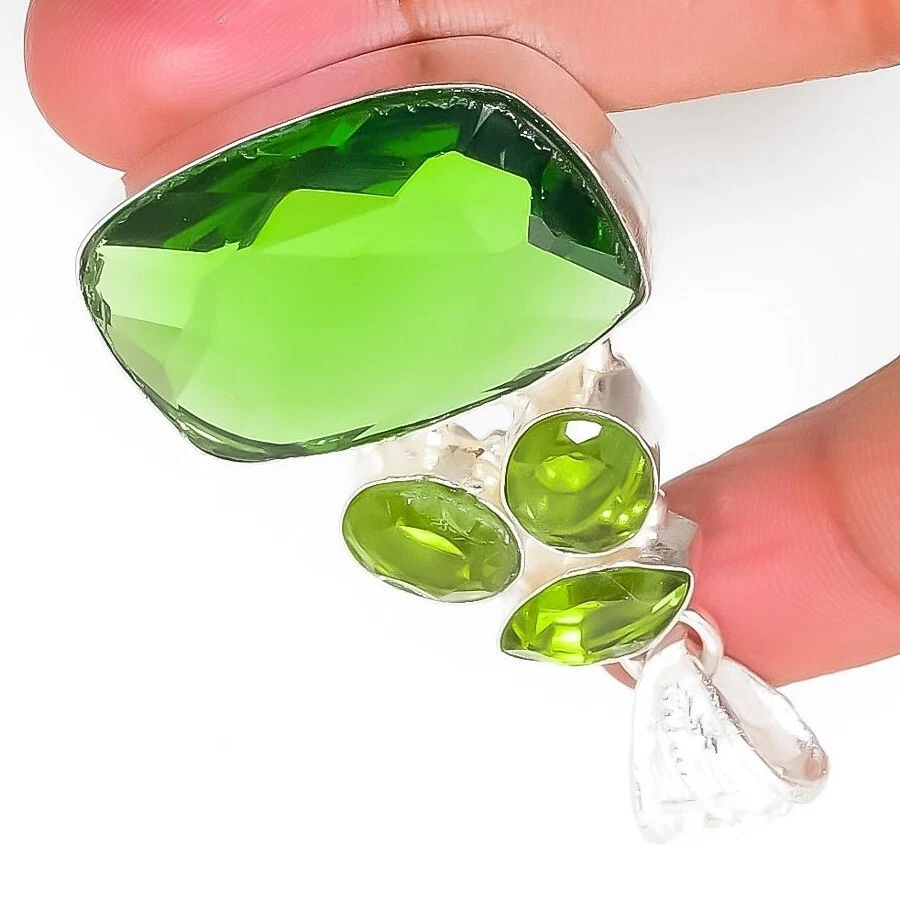 Green Peridot Gemstone Handmade 925 Sterling Silver Ethnic Jewelry Pendant - Image 3 of 4