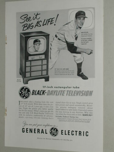 1951 General Electric TV ad, Indians Pitcher Bob Feller - Picture 1 of 3