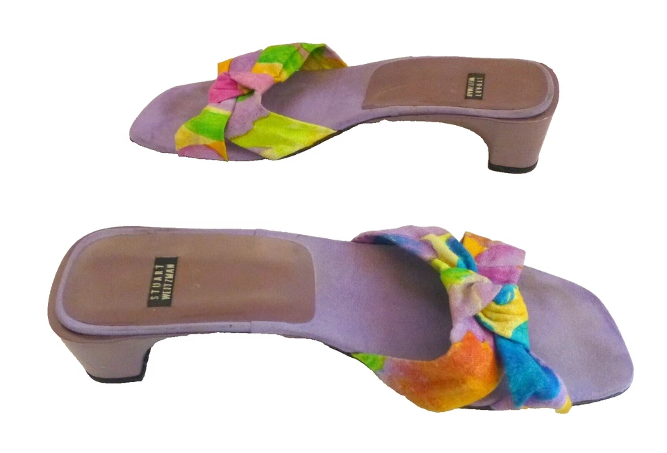 Sandalias Stuart Weitzman Toboganes Púrpura con Lazos Coloridos De Colección Talla 9M Foto 3 de 4
