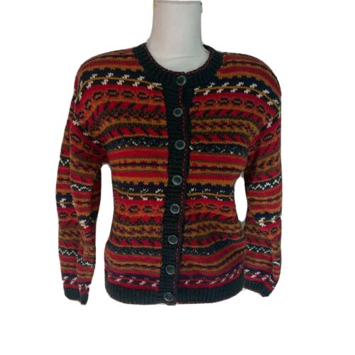 Melbourne Country Clothing Company Cardigan Womens Large Red Gold Cotton - Picture 1 of 11