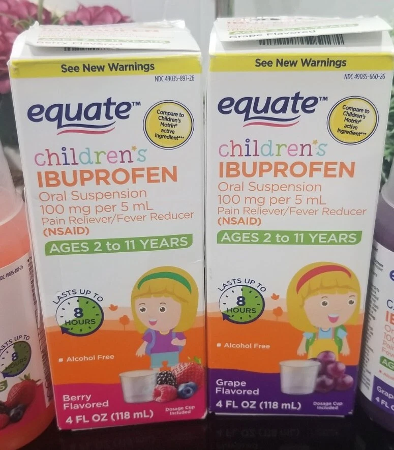 Suspensión oral de ibuprofeno para niños Equate 100 mg por 5 ml baya/uva 4 fl. Oz Foto 2 de 4