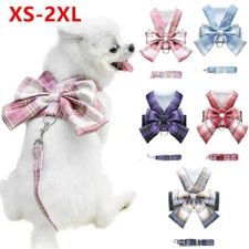 Puppy Set Dress Bow Plaid Cat Clothes Pet Skirt Harness Leash Vest + Dog Small