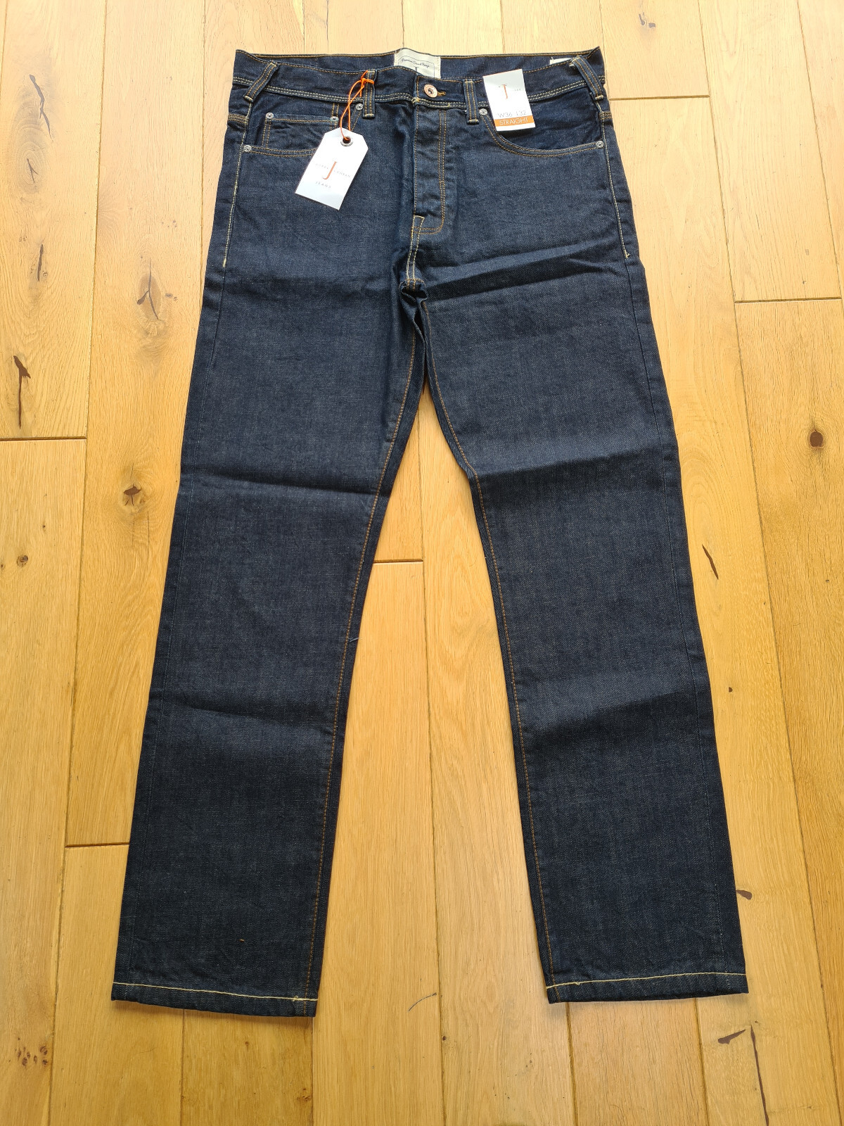 Jasper Conran Mens Straight Fit Jeans, Size W 36 L 32, Dark Blue Denim