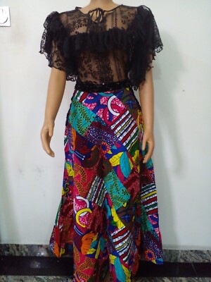 African Print Black Top and Colored Skirt Ankara women clothing Maxi dress