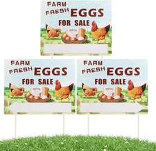 Farm Fresh Eggs Sign Double Sided with Stakes, 3Pcs 14x11 Inch multicolour 