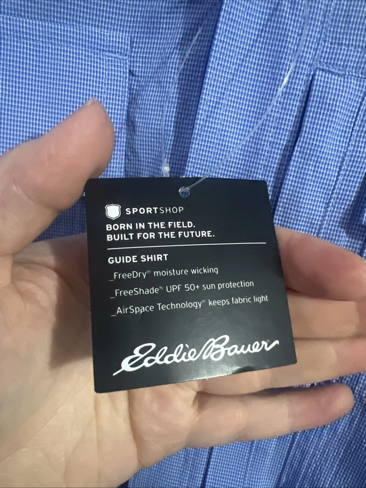 Eddie Bauer Size Large Blue Button Down Short Sleeve Guide Shirt With UV Protect - Image 4 of 4