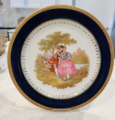 Limoges France Chateau De Versailles  Courting Couple Plate 10  Blue Gold Trim