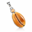 925 Sterling Silver Orange-Brown Cowrie Shelll & Chalcedony Pendant Jewelry