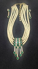 Heidi Daus An Affair to Remember Faux Pearl/Green Crystal Necklace/Earrings