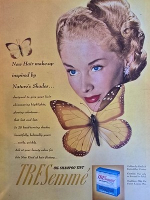 1948 Tresemme Oil Hair Shampoo Tint Butterfly art Vintage Ad 