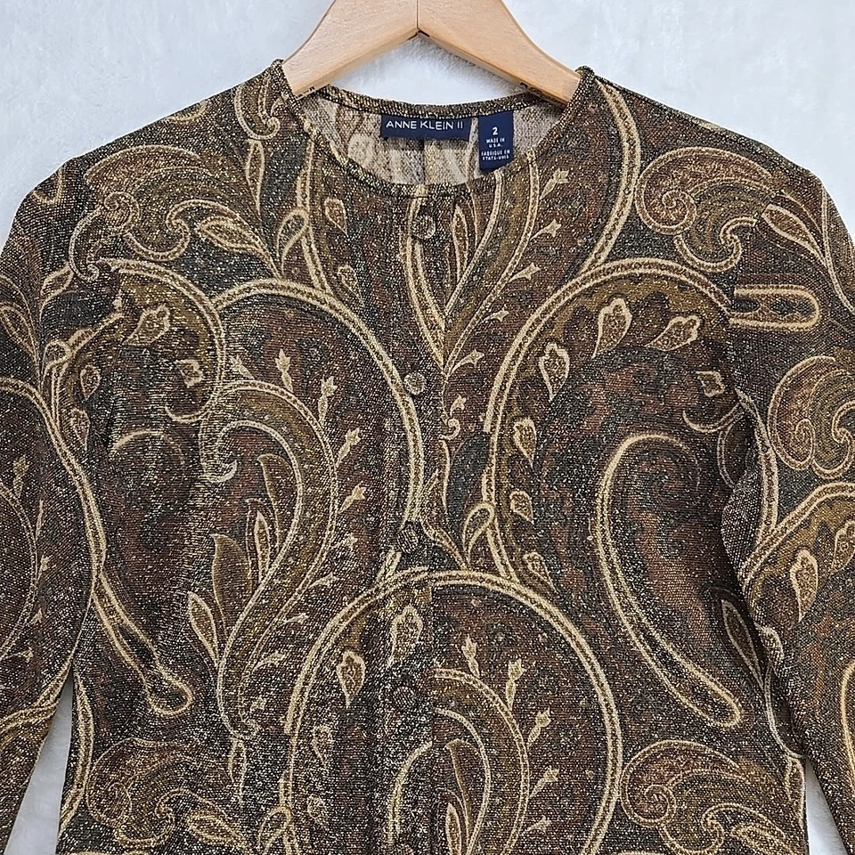 Top vintage Hollywood Glam para mujer dorado cachemira transparente retro regencia dinero antiguo EE. UU. Foto 2 de 4