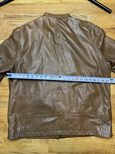 TASSO ELBA Mens Brown Soft Leather Cafe Racer Motorcycle Full Zip Jacket Sz XL image 5