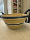 VINTAGE OVEN WARE 9" YELLOW WARE MIXING BOWL BLUE WHITE STRIPES USA