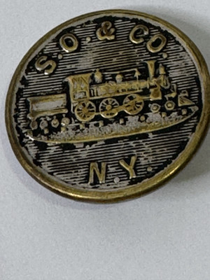 S & 0 NY Railroad Button Late 1800's 3/4 In
