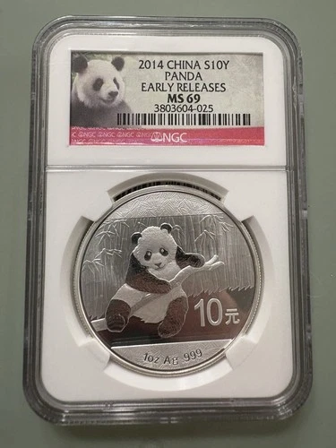 2014 CHINA S10Y 1 oz Silver NGC MS69 Panda Early Release Bullion MS 69 Coin