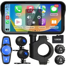 Motorcycle CarPlay/Android Auto GPS 1080P Dash Cam Front & Rear-IP67 Waterproof