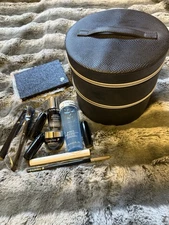 Lancome 2 Layer Round Black Patent Cosmetic Case With Products
