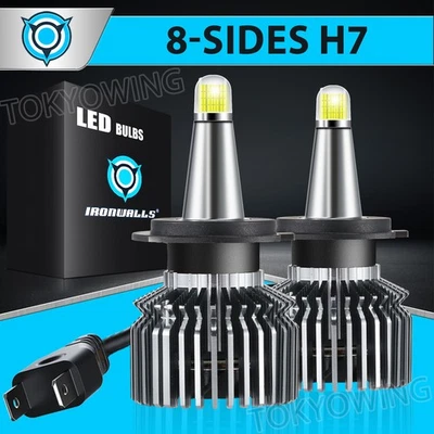 8-sided H7 LED Headlight Bulbs Kit High Low Beam 3000000LM 6500K Super White 2X - Image 1 of 4